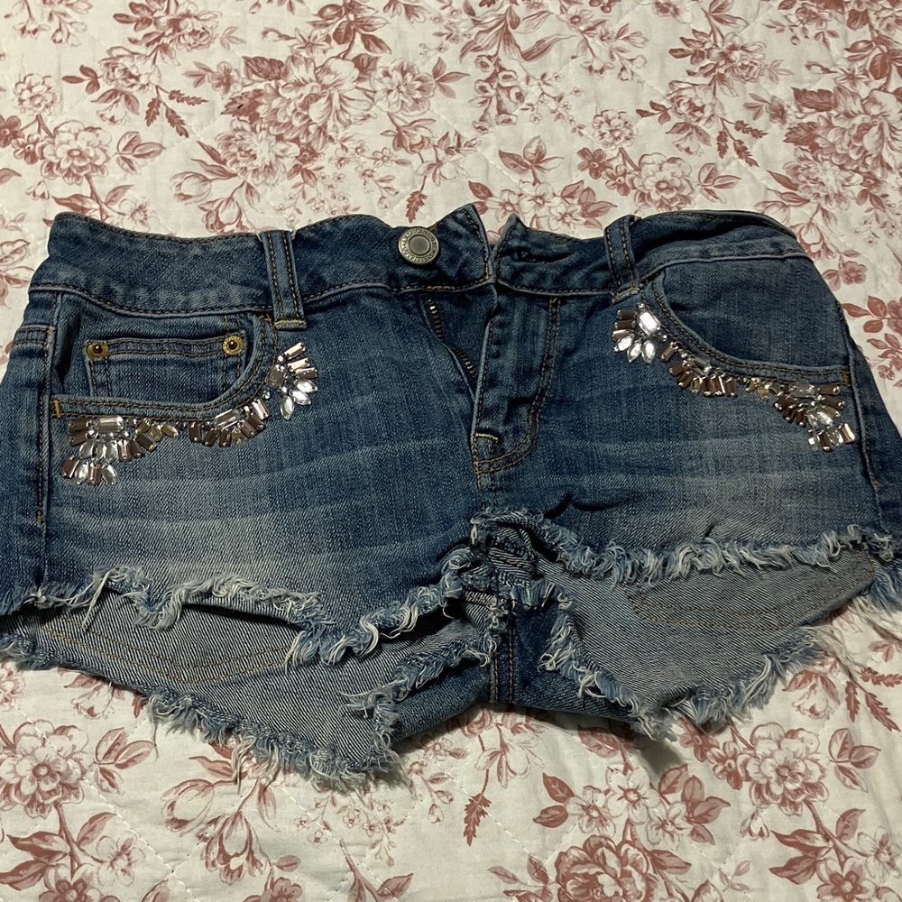 American Eagle Outfitters Blue Jean Shorts with Silver Accents